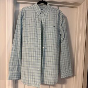 Men's Light Blue Plaid Long-Sleeve Button-Down Shirt